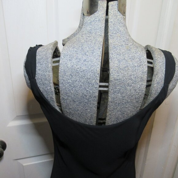 Adrianna Papell Black Chiffon Gown Floral Applique Beads EUC Whimsigoth Cowl - Picture 16 of 16